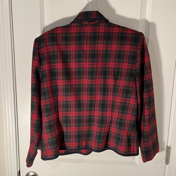 VINTAGE LESLIE FAY WOMENS 16 BLAZER JACKET TOP RED BLACK PLAID HOLIDAY PARTY NYE - Picture 7 of 10